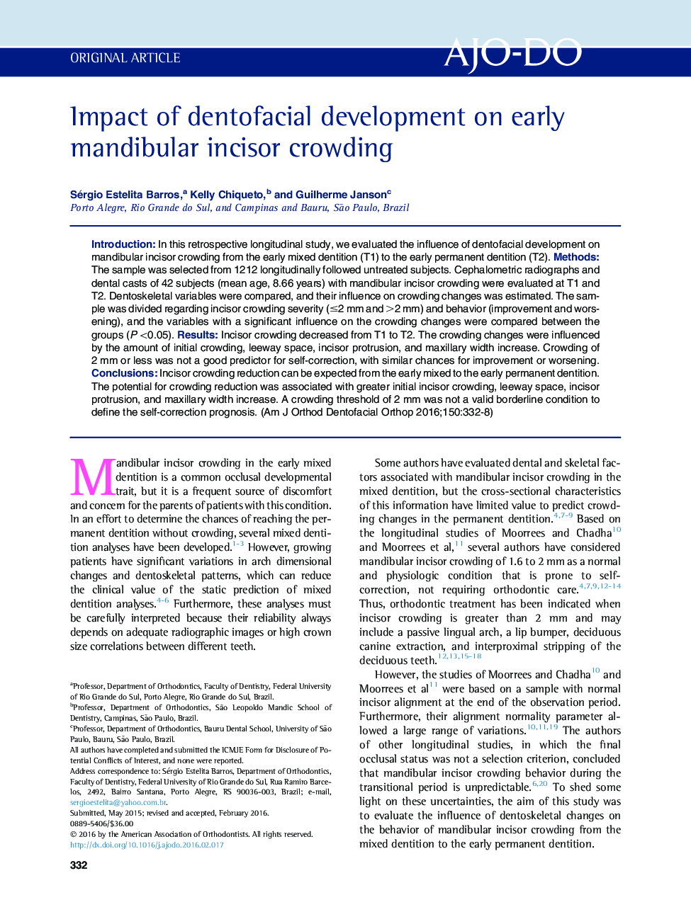 Impact of dentofacial development on early mandibular incisor crowding 