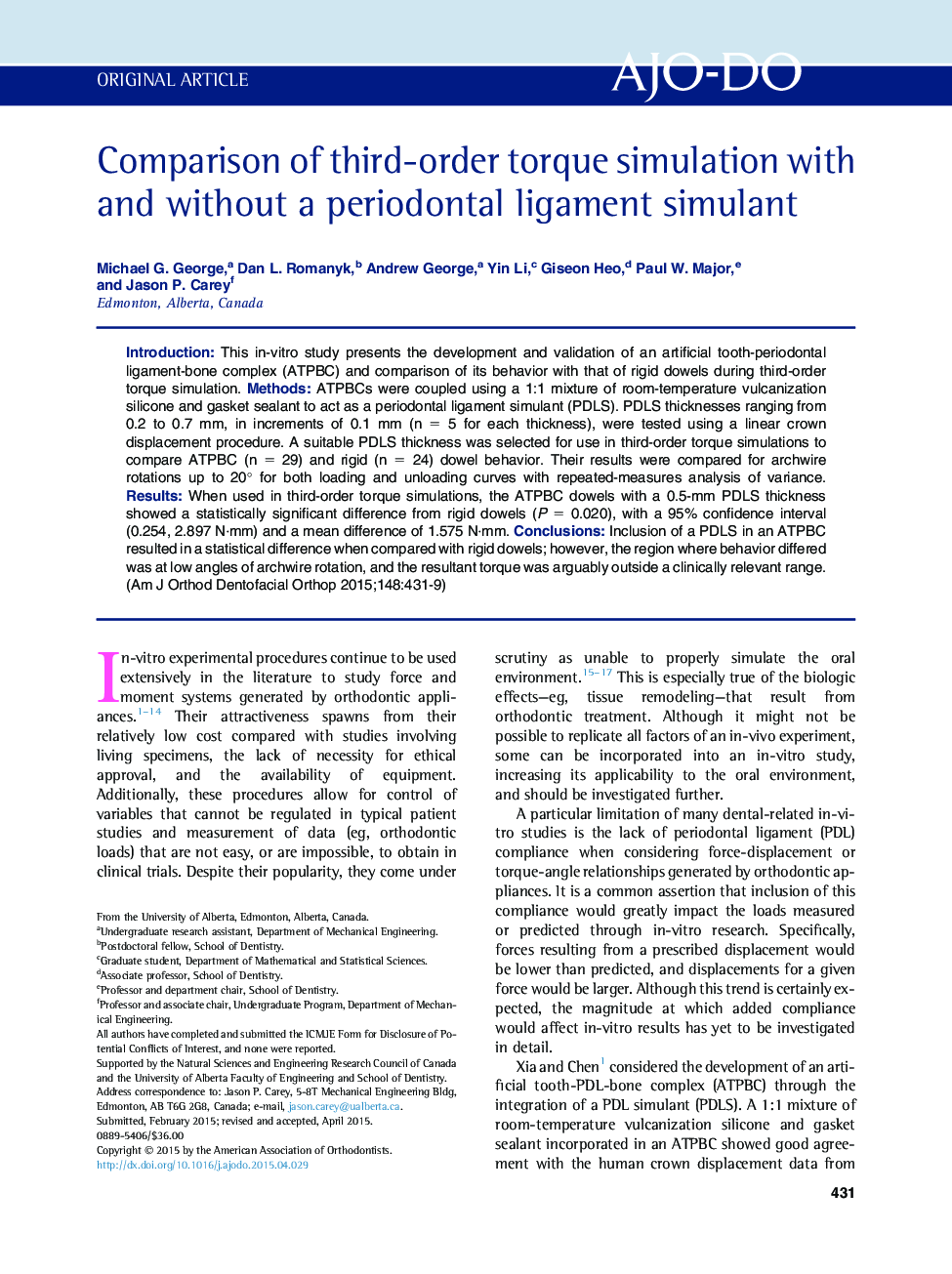 Comparison of third-order torque simulation with and without a periodontal ligament simulant 