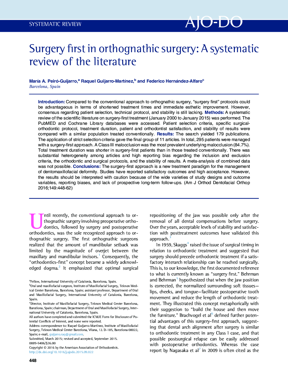 Surgery first in orthognathic surgery: A systematic review of the literature 