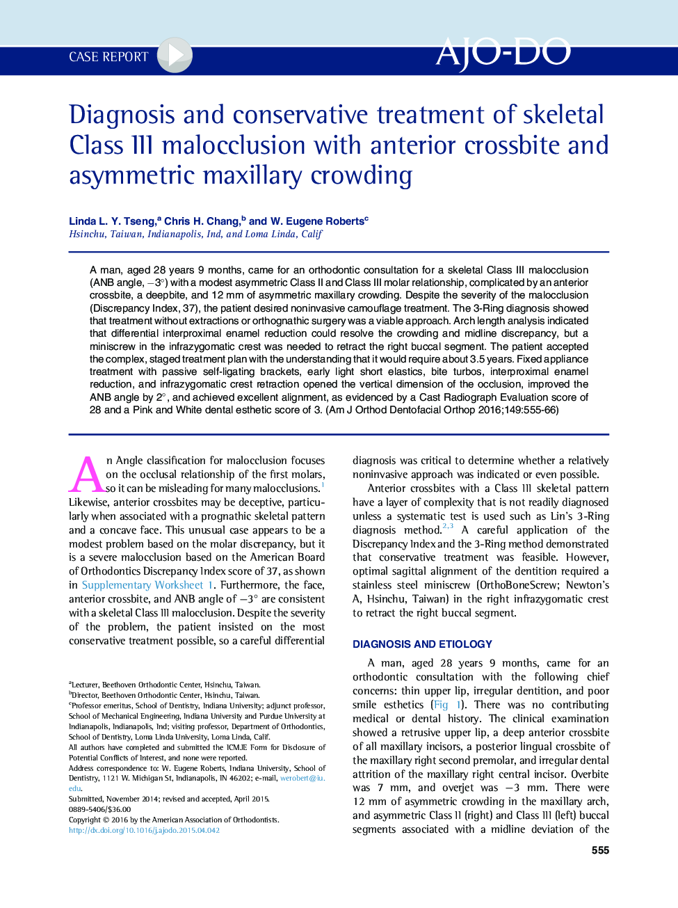 Diagnosis and conservative treatment of skeletal Class III malocclusion with anterior crossbite and asymmetric maxillary crowding 