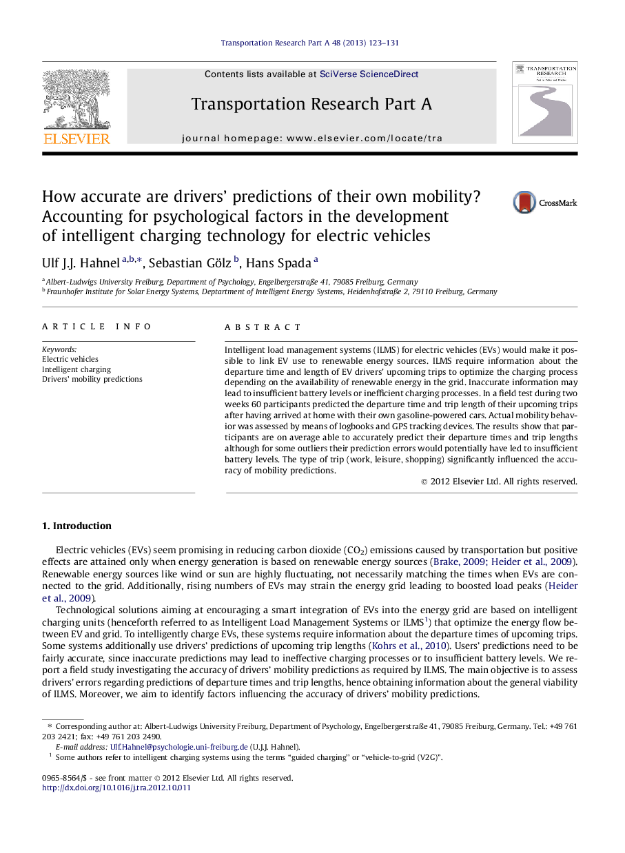 How accurate are drivers’ predictions of their own mobility? Accounting for psychological factors in the development of intelligent charging technology for electric vehicles