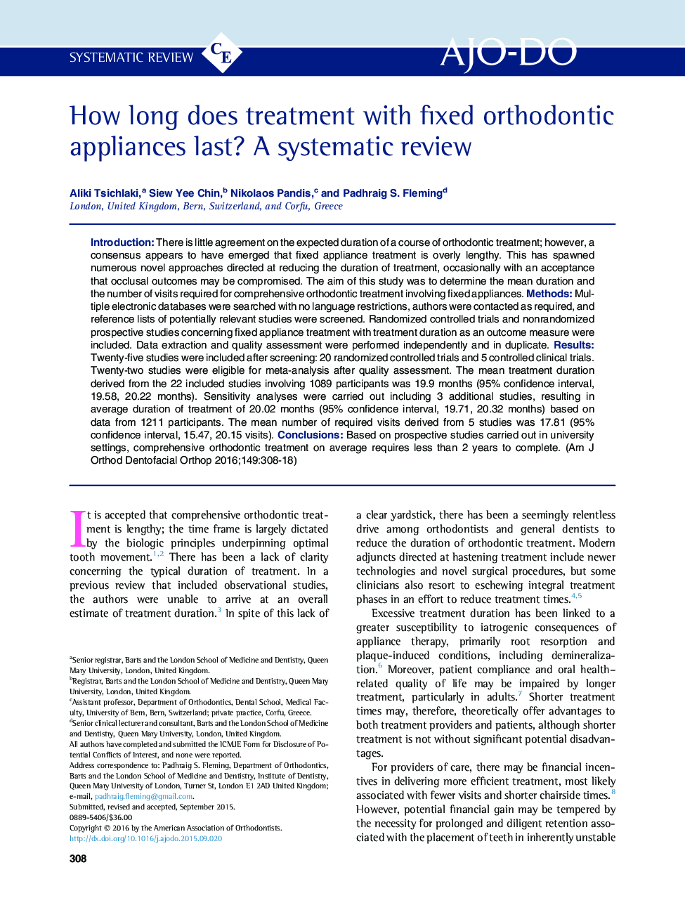 How long does treatment with fixed orthodontic appliances last? A systematic review 