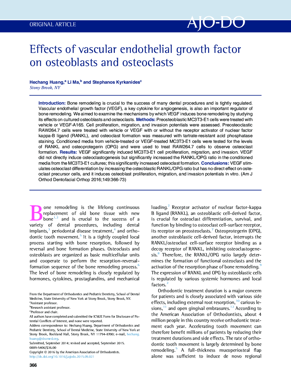 Effects of vascular endothelial growth factor on osteoblasts and osteoclasts 