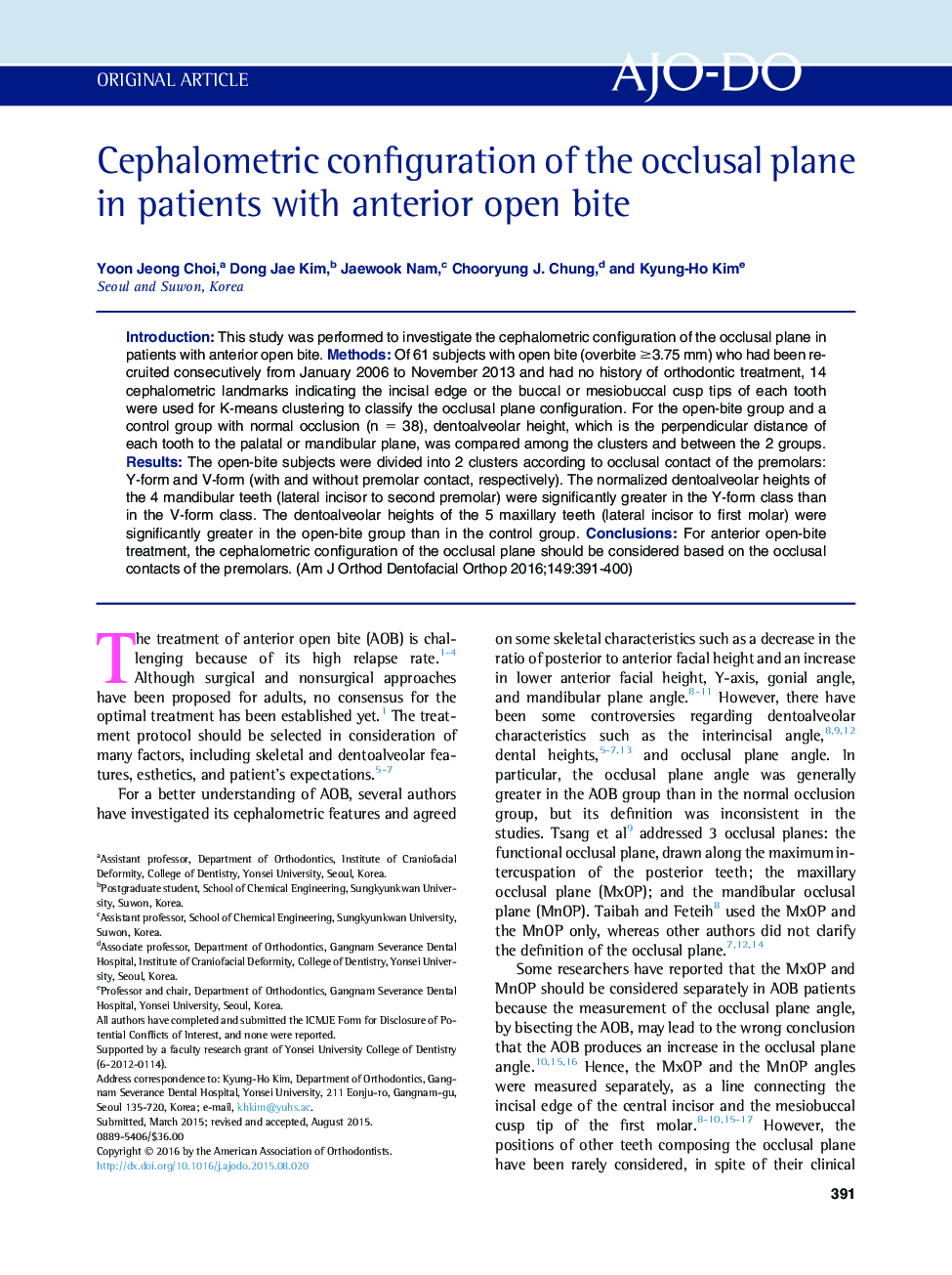 Cephalometric configuration of the occlusal plane in patients with anterior open bite 