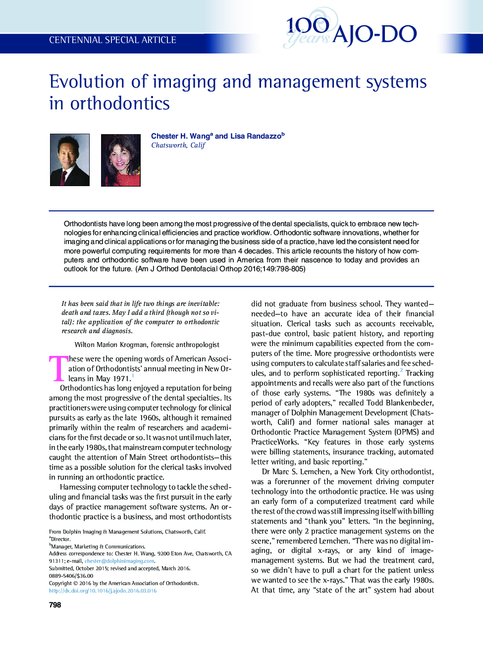Evolution of imaging and management systems in orthodontics