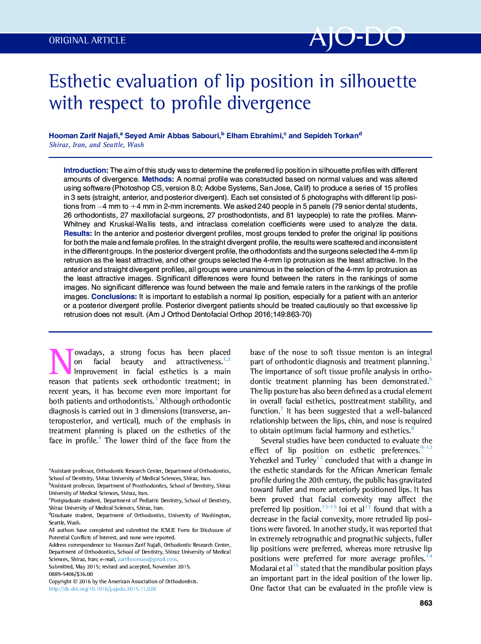 Esthetic evaluation of lip position in silhouette with respect to profile divergence 