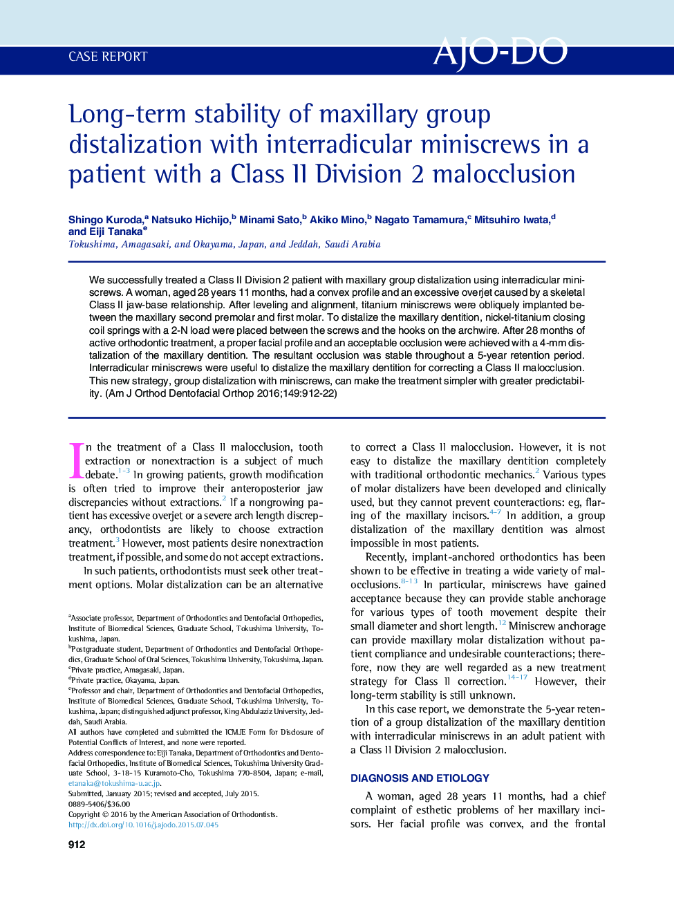 Long-term stability of maxillary group distalization with interradicular miniscrews in a patient with a Class II Division 2 malocclusion 