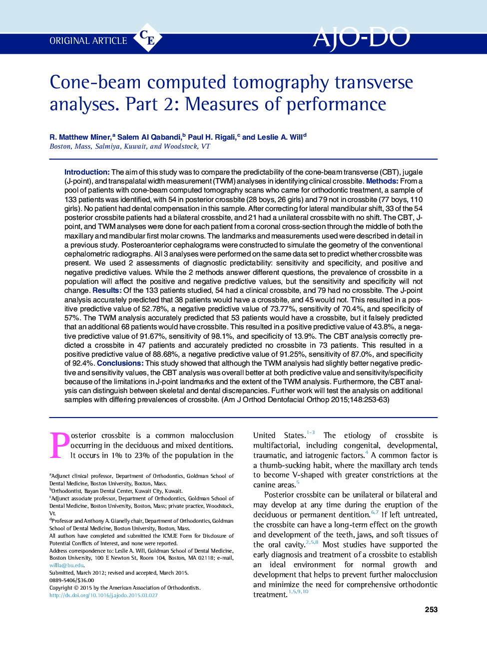 Cone-beam computed tomography transverse analyses. Part 2: Measures of performance 