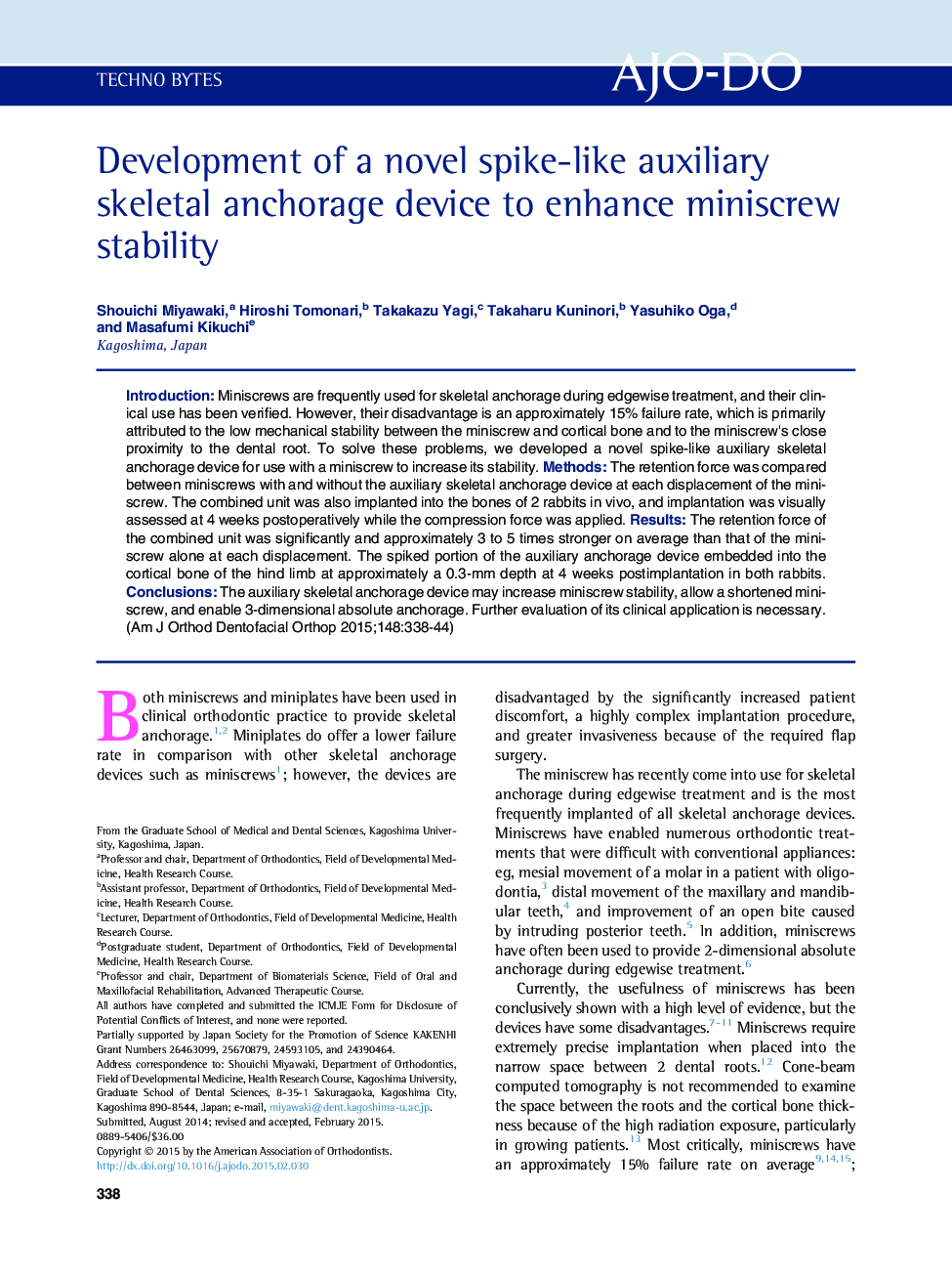 Development of a novel spike-like auxiliary skeletal anchorage device to enhance miniscrew stability 