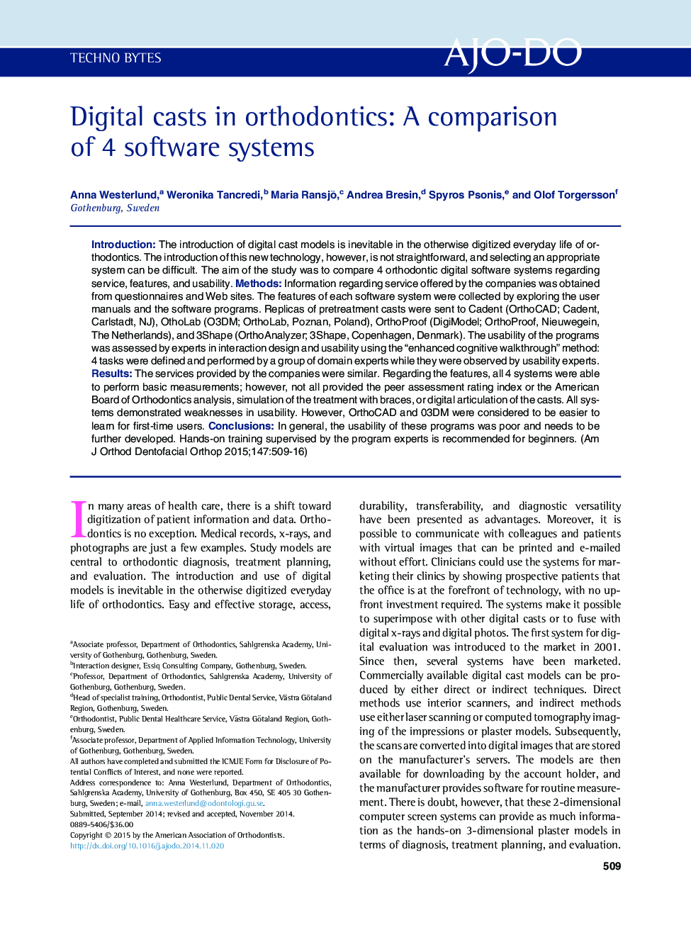 Digital casts in orthodontics: A comparison of 4 software systems 