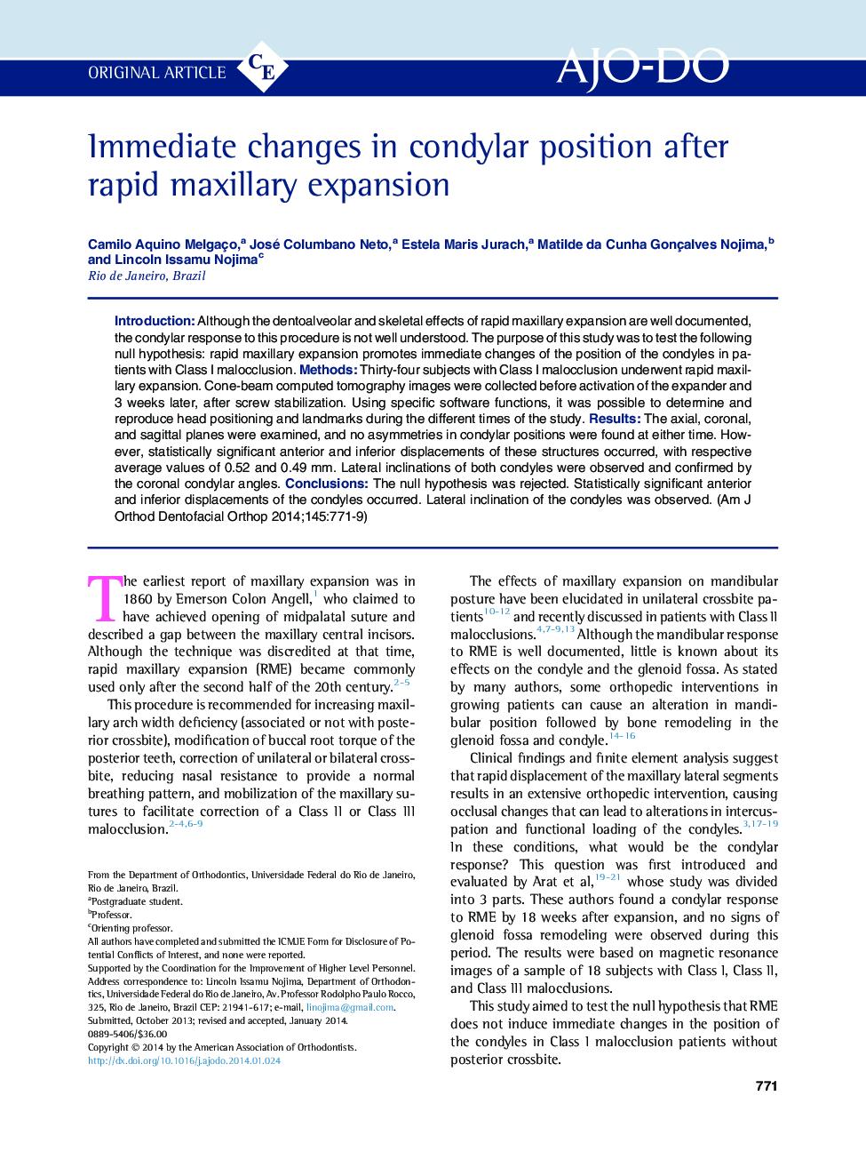 Immediate changes in condylar position after rapid maxillary expansion 