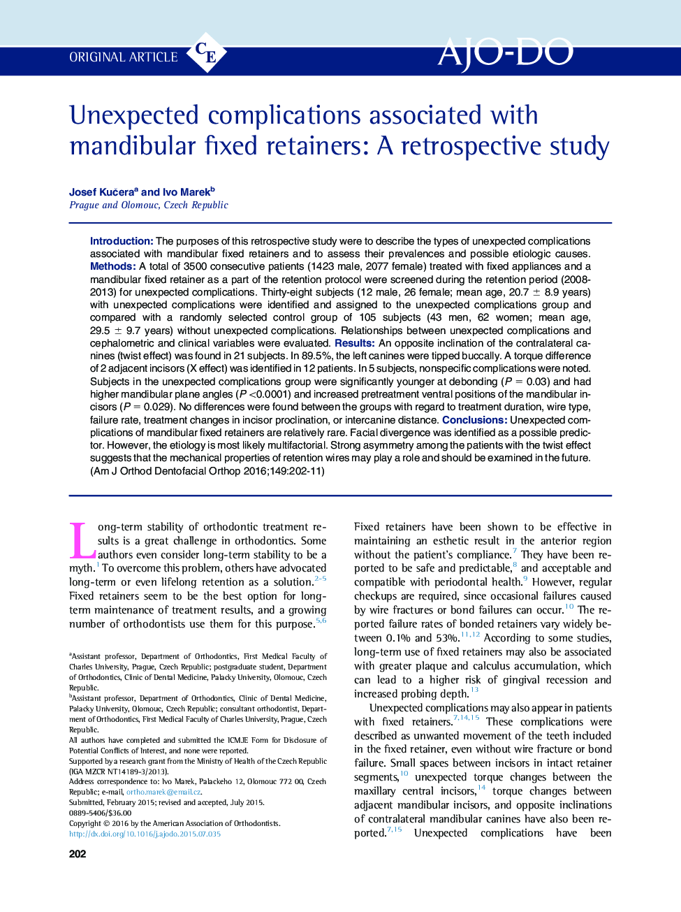 Unexpected complications associated with mandibular fixed retainers: A retrospective study 