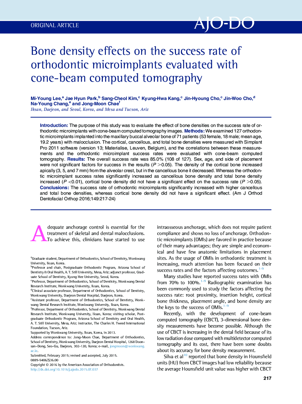 Bone density effects on the success rate of orthodontic microimplants evaluated with cone-beam computed tomography 