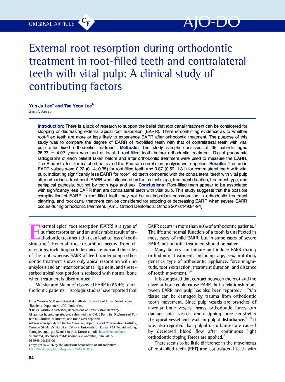 External root resorption during orthodontic treatment in root-filled teeth and contralateral teeth with vital pulp: A clinical study of contributing factors 