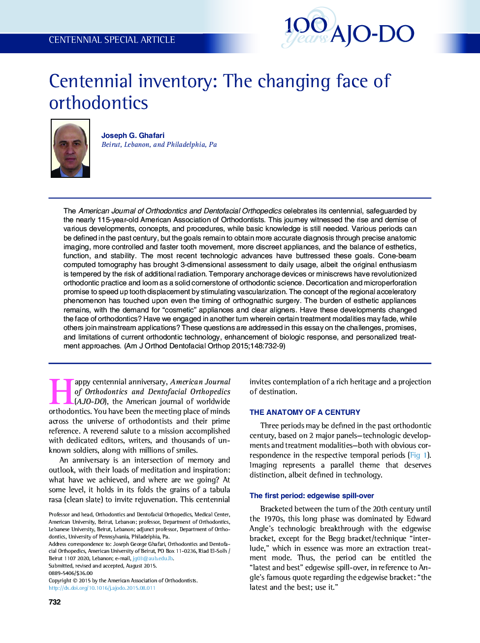 Centennial inventory: The changing face of orthodontics