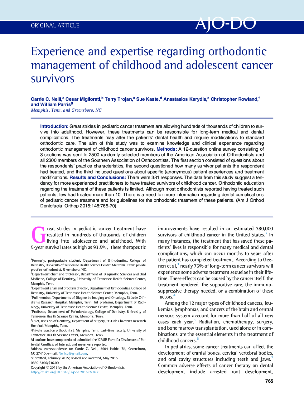 Experience and expertise regarding orthodontic management of childhood and adolescent cancer survivors 