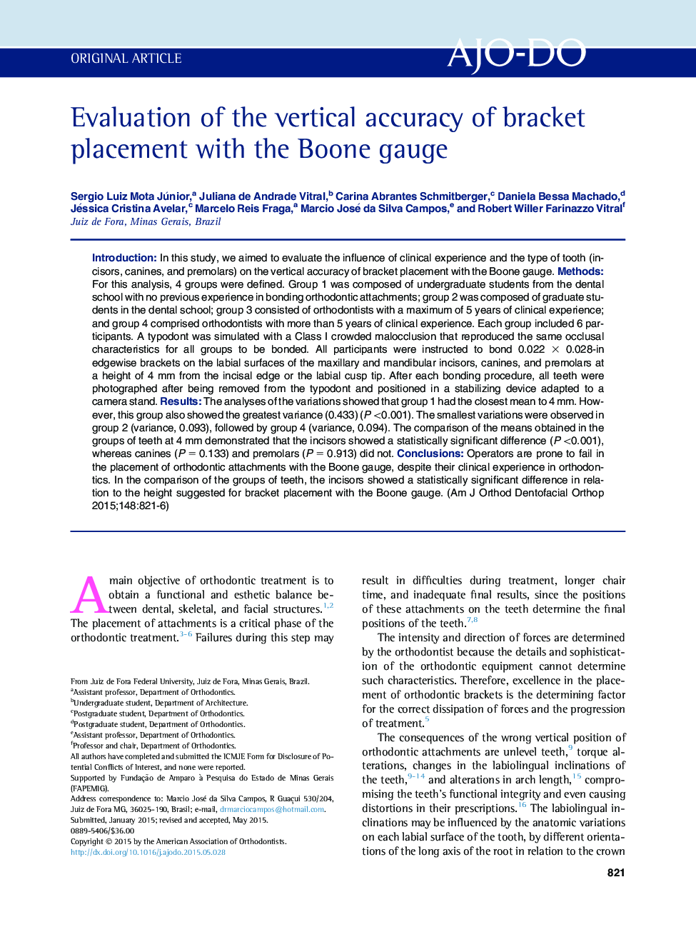 Evaluation of the vertical accuracy of bracket placement with the Boone gauge 