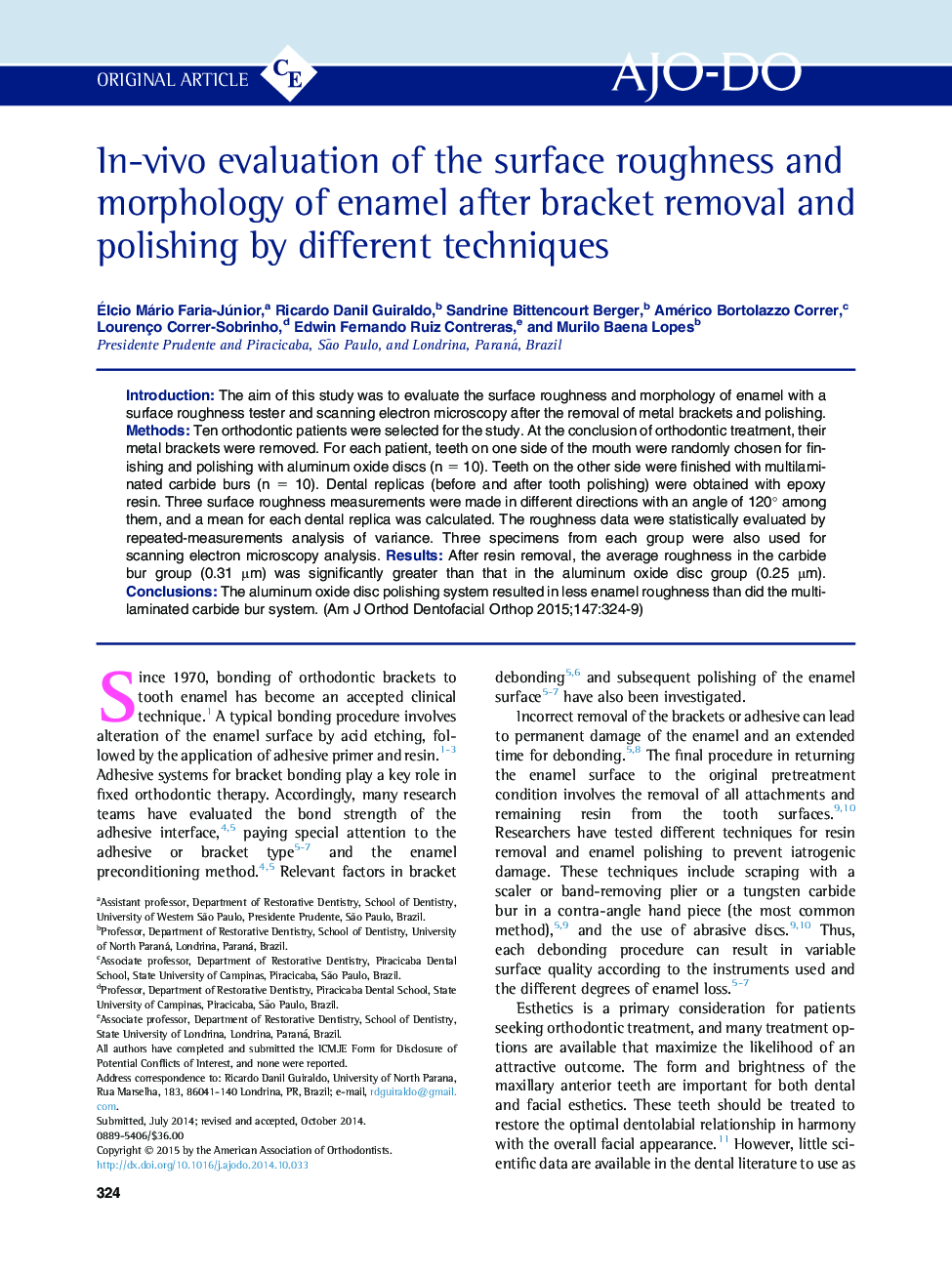 In-vivo evaluation of the surface roughness and morphology of enamel after bracket removal and polishing by different techniques