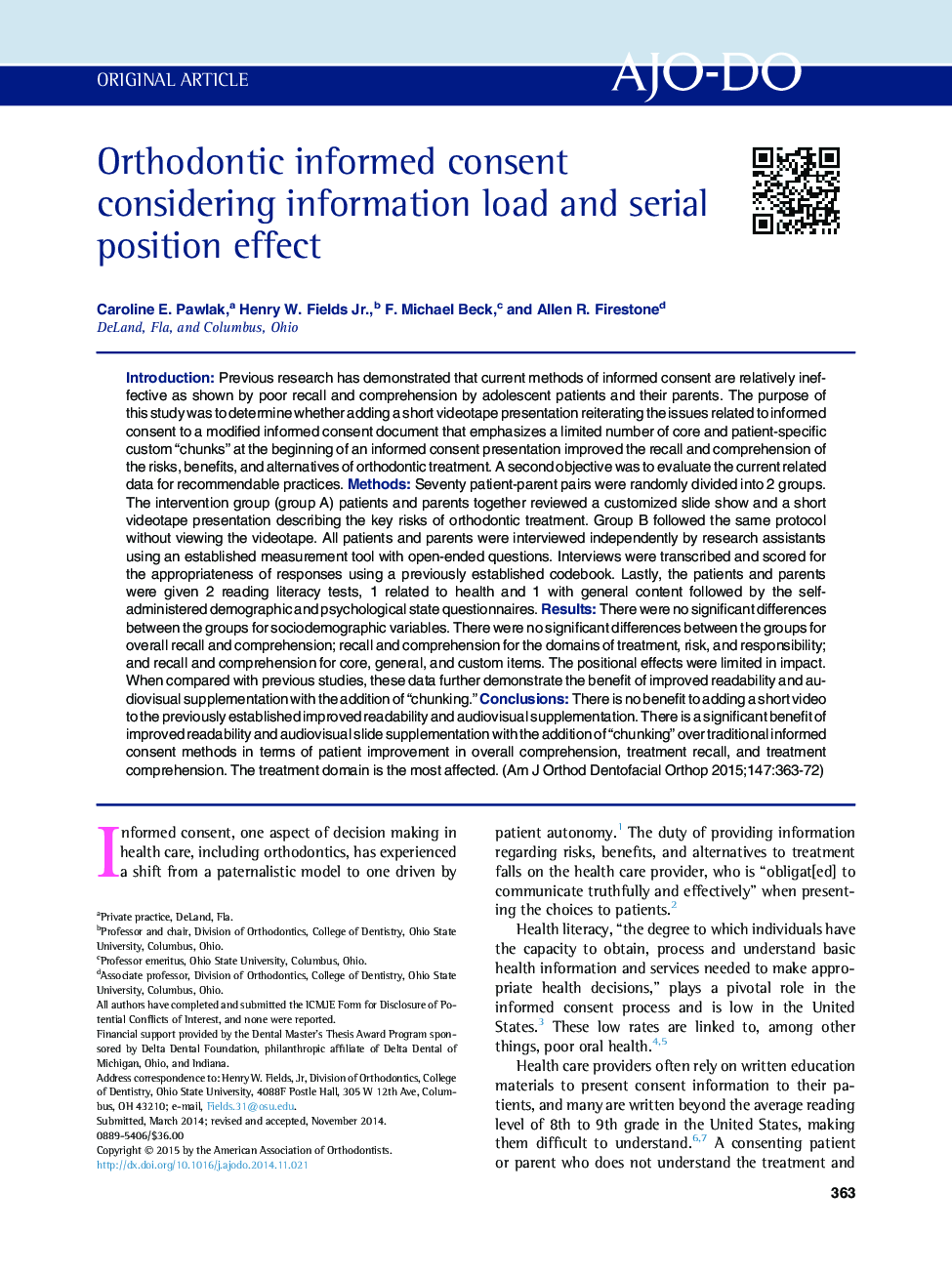 Orthodontic informed consent considering information load and serial position effect