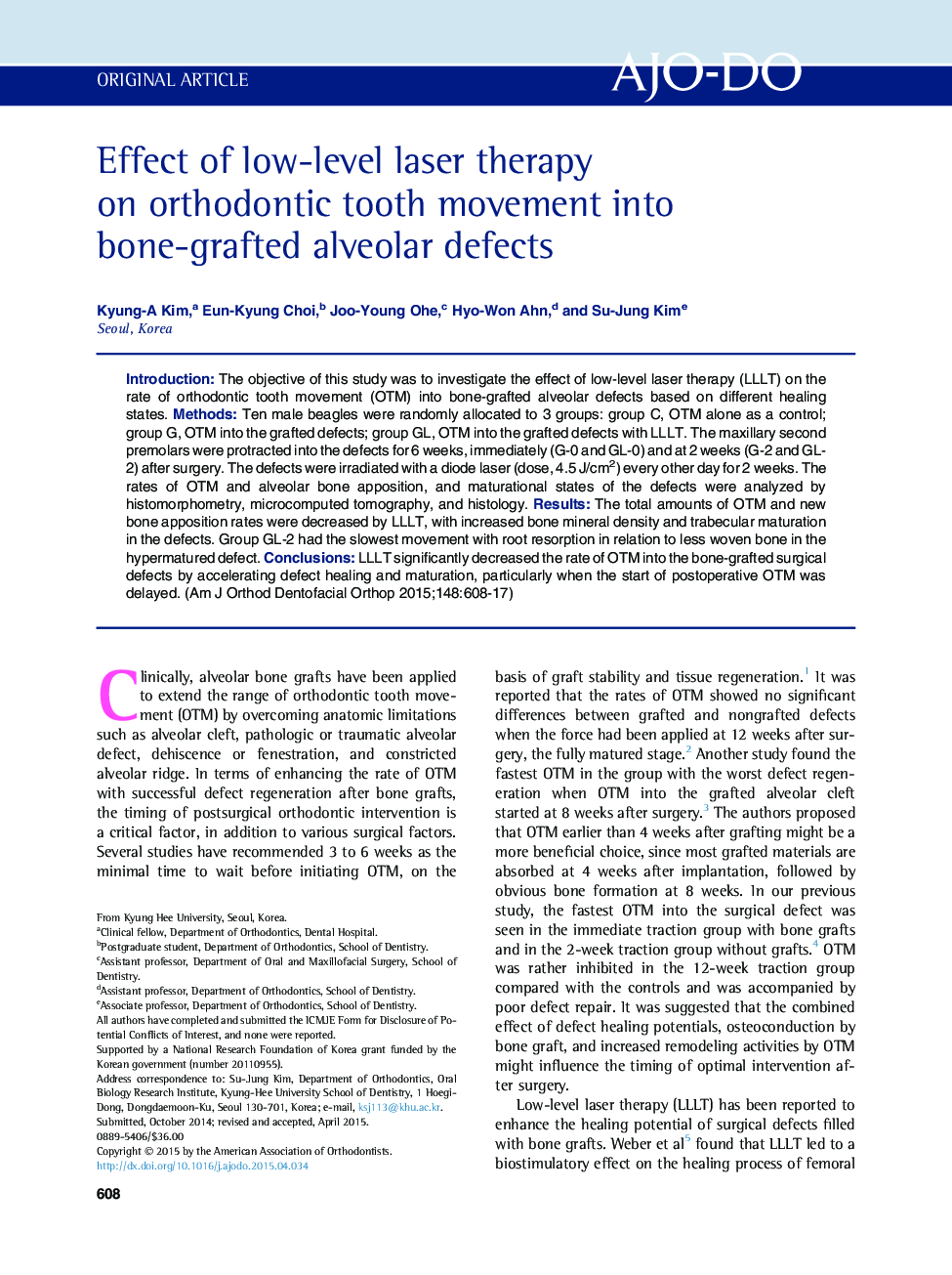 Effect of low-level laser therapy on orthodontic tooth movement into bone-grafted alveolar defects 