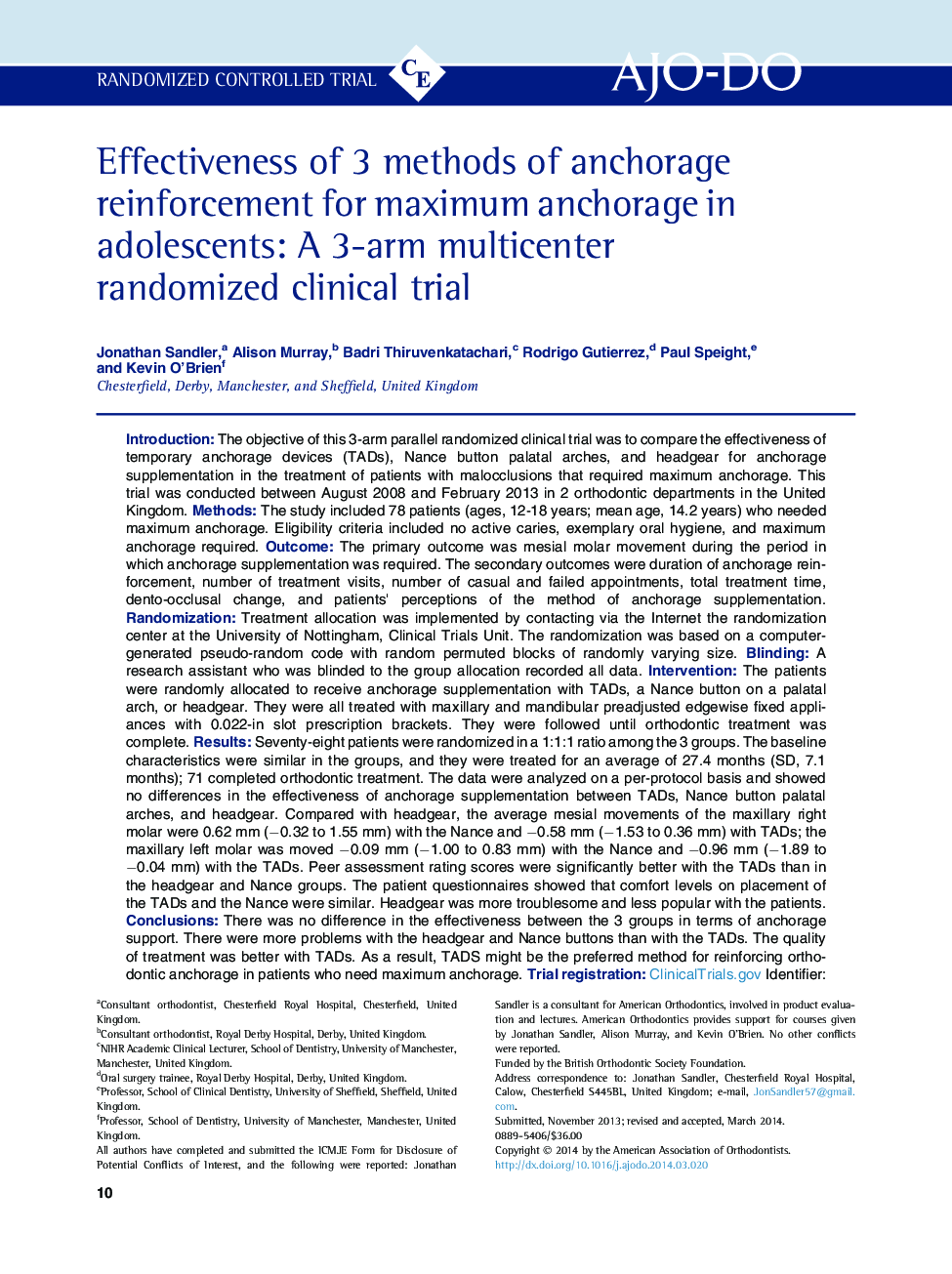 Effectiveness of 3 methods of anchorage reinforcement for maximum anchorage in adolescents: A 3-arm multicenter randomized clinical trial 