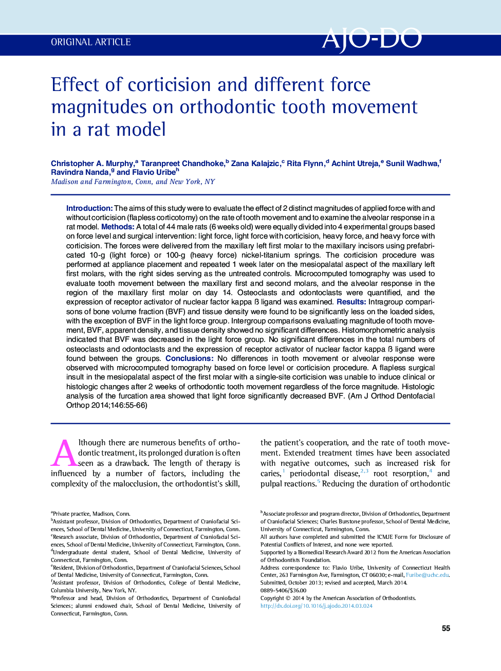 Effect of corticision and different force magnitudes on orthodontic tooth movement in a rat model 