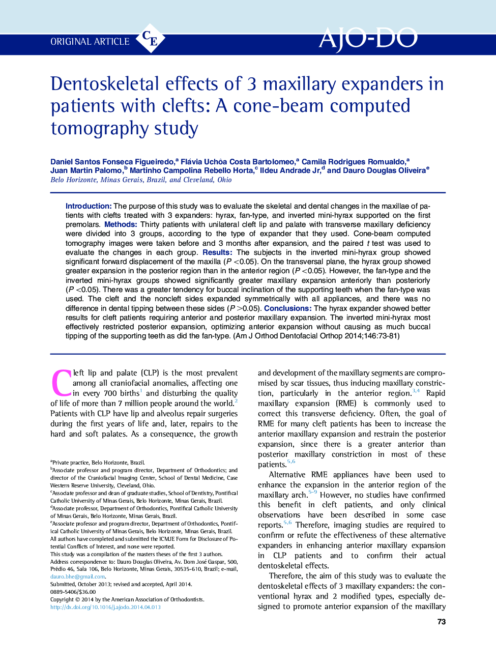 Dentoskeletal effects of 3 maxillary expanders in patients with clefts: A cone-beam computed tomography study