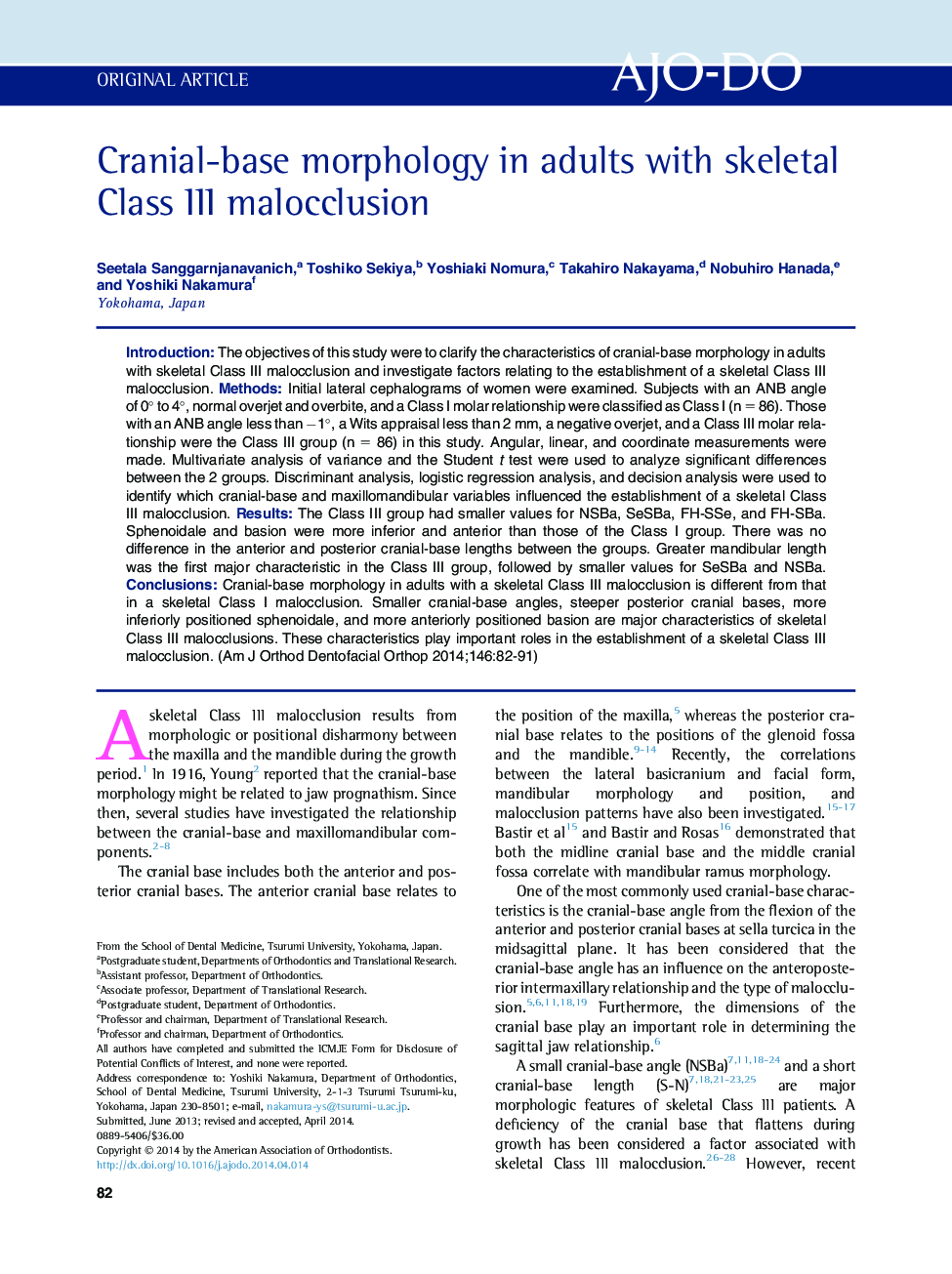 Cranial-base morphology in adults with skeletal Class III malocclusion 