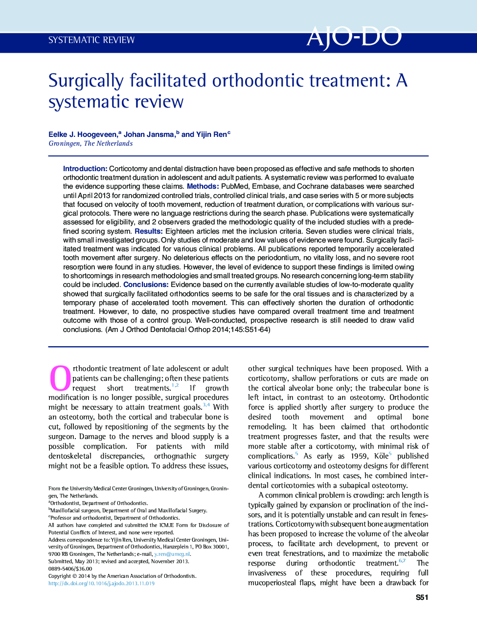 Surgically facilitated orthodontic treatment: A systematic review 