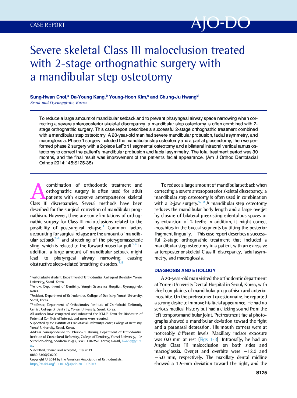 Severe skeletal Class III malocclusion treated with 2-stage orthognathic surgery with a mandibular step osteotomy 