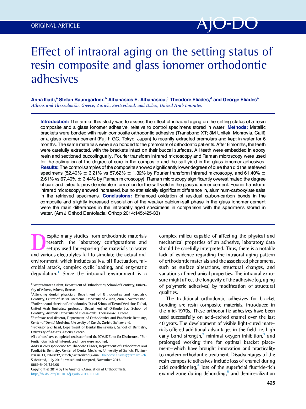 Effect of intraoral aging on the setting status of resin composite and glass ionomer orthodontic adhesives 