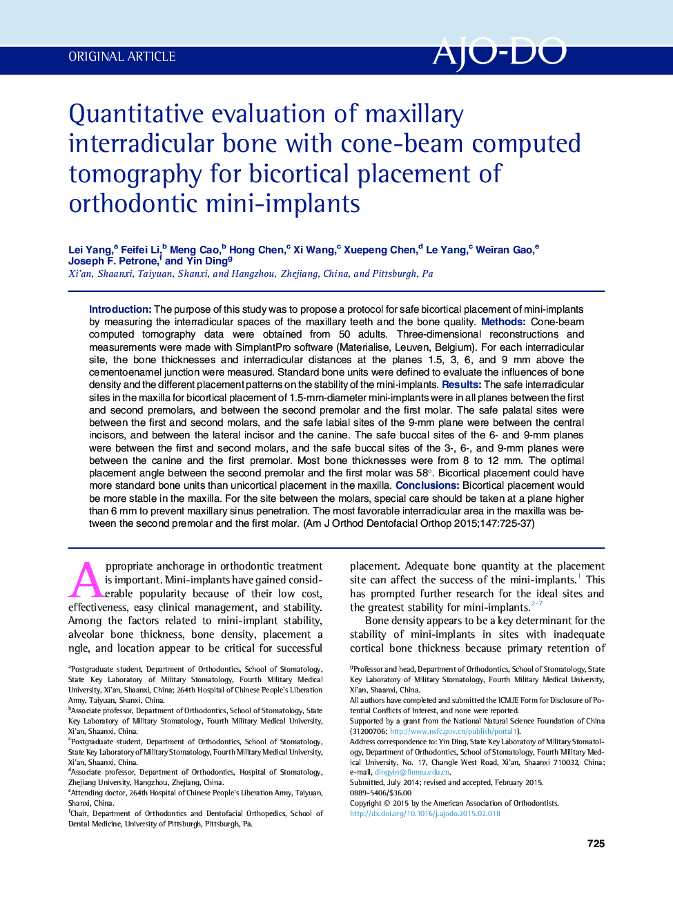 Quantitative evaluation of maxillary interradicular bone with cone-beam computed tomography for bicortical placement of orthodontic mini-implants 