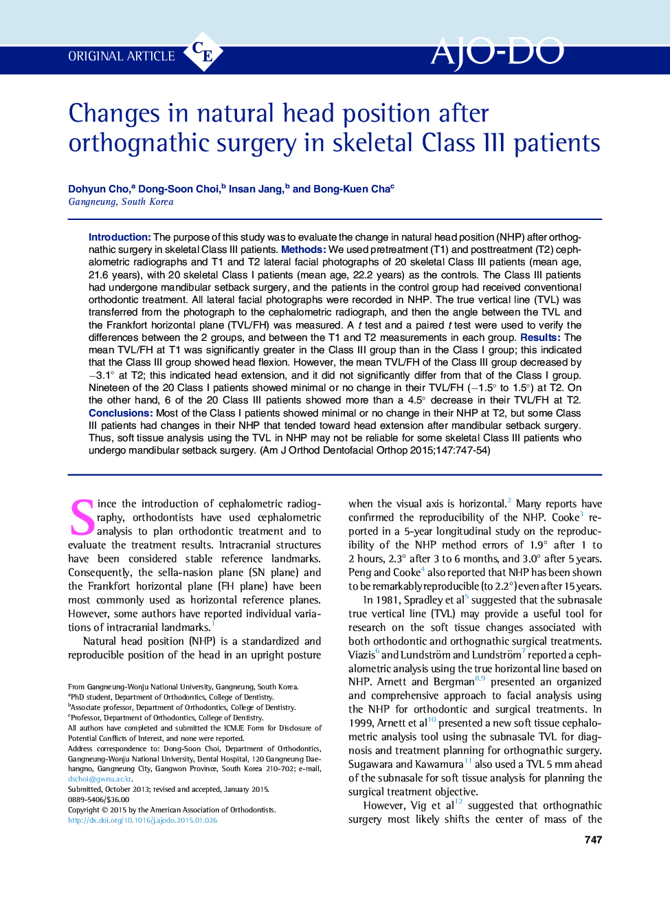 Changes in natural head position after orthognathic surgery in skeletal Class III patients 