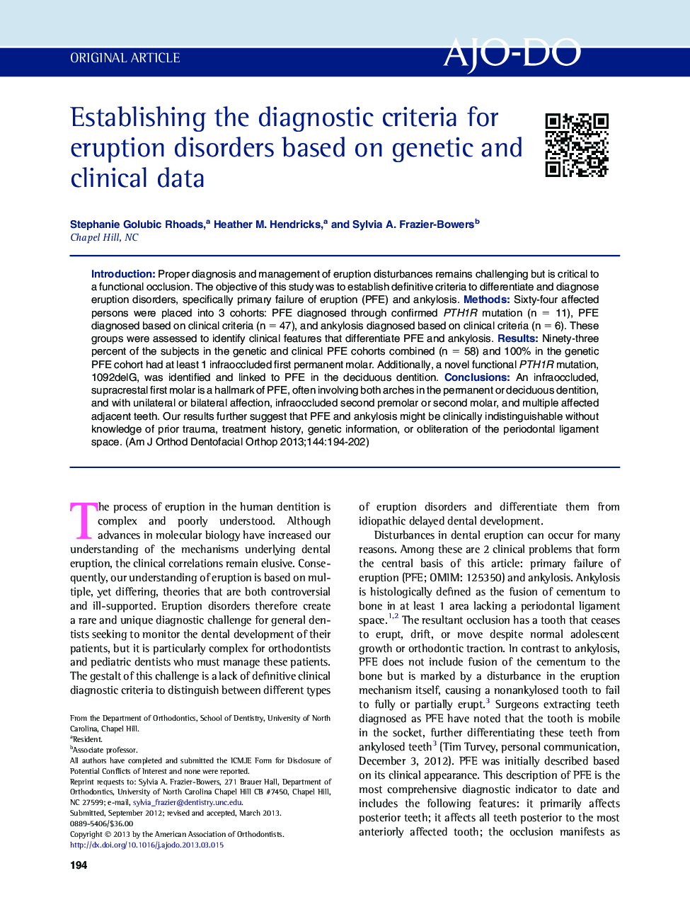 Establishing the diagnostic criteria for eruption disorders based on genetic and clinical data 