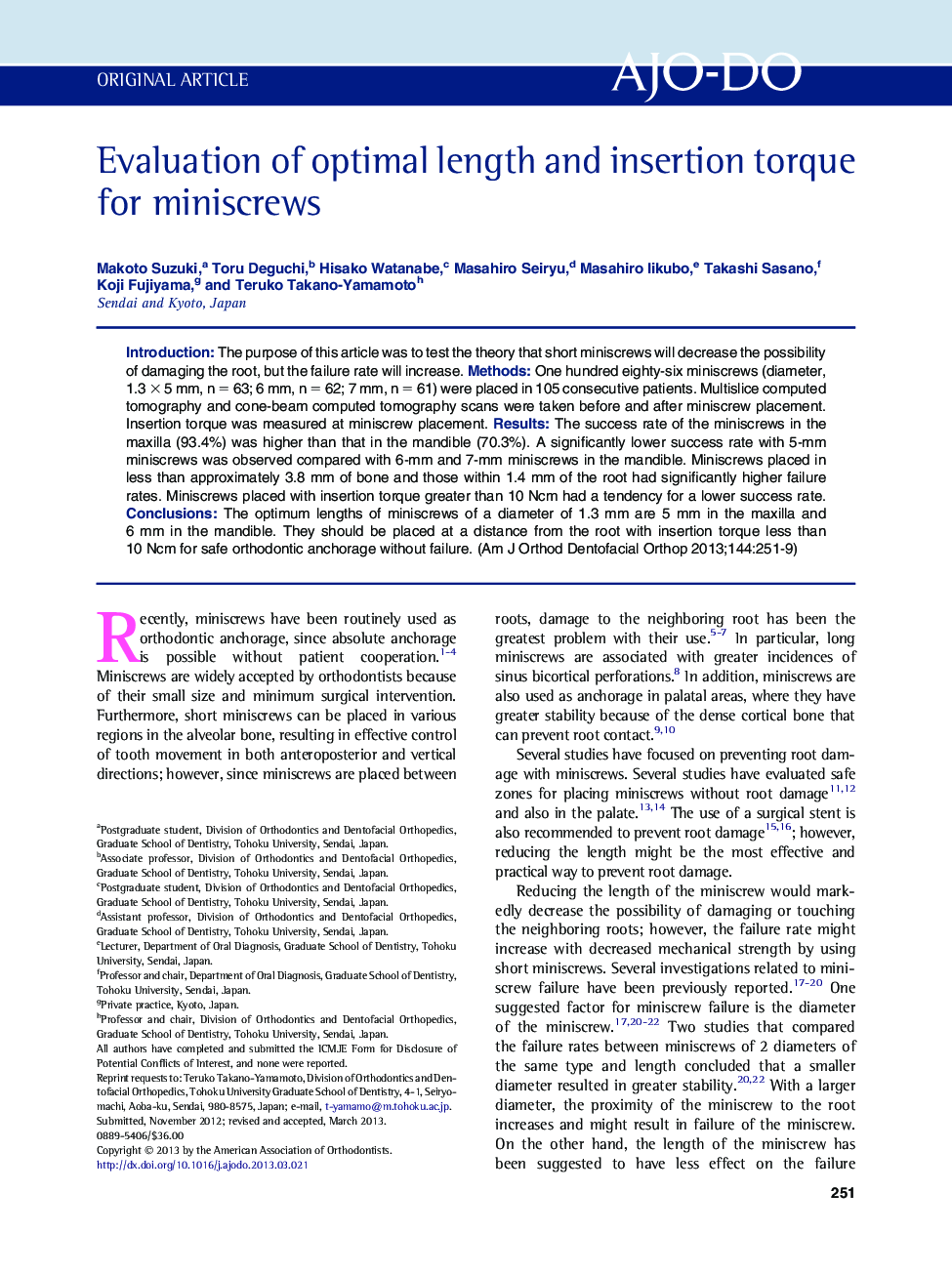 Evaluation of optimal length and insertion torque for miniscrews 