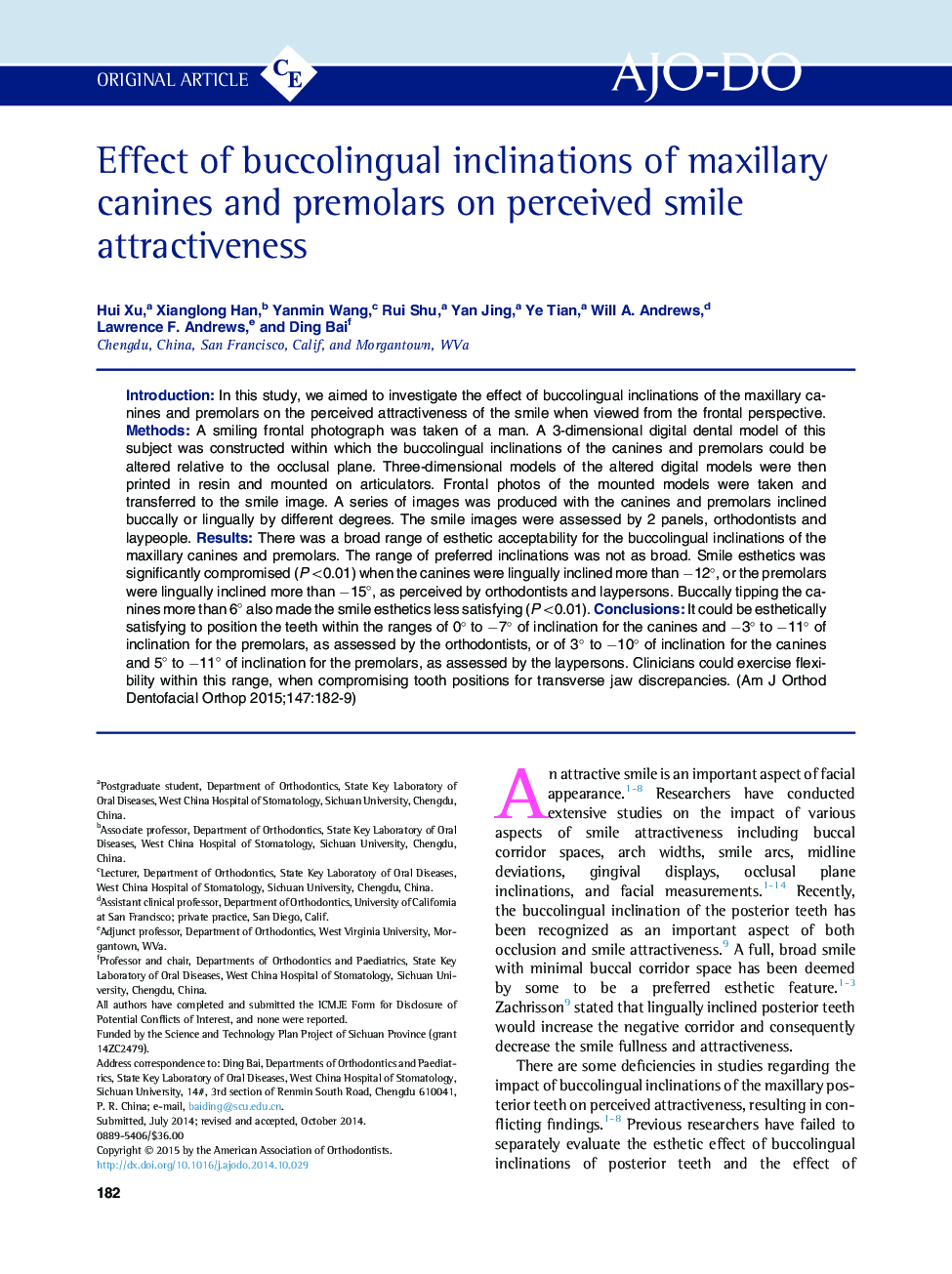 Effect of buccolingual inclinations of maxillary canines and premolars on perceived smile attractiveness 