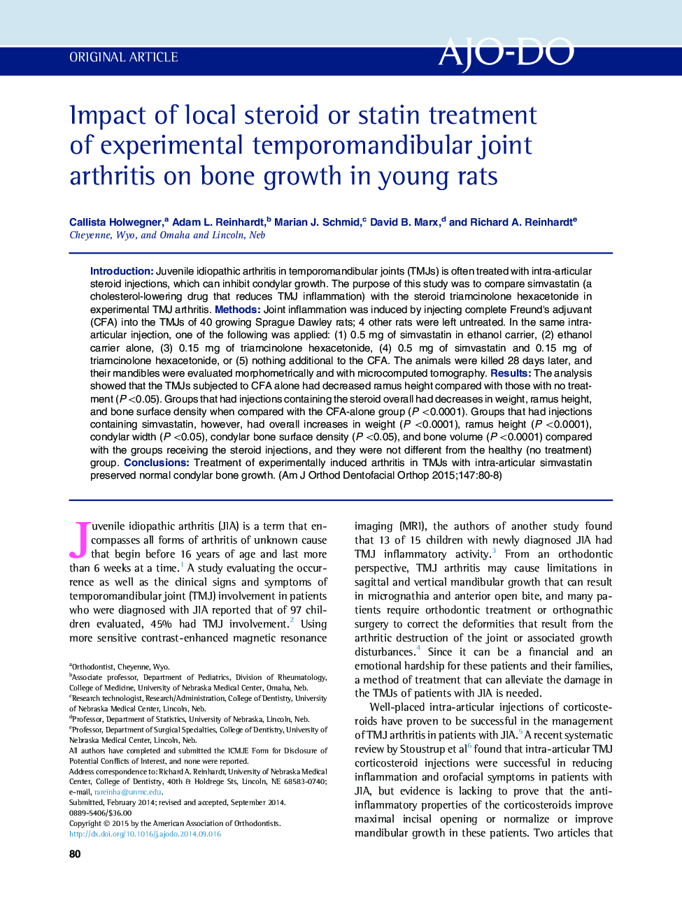 Impact of local steroid or statin treatment of experimental temporomandibular joint arthritis on bone growth in young rats 