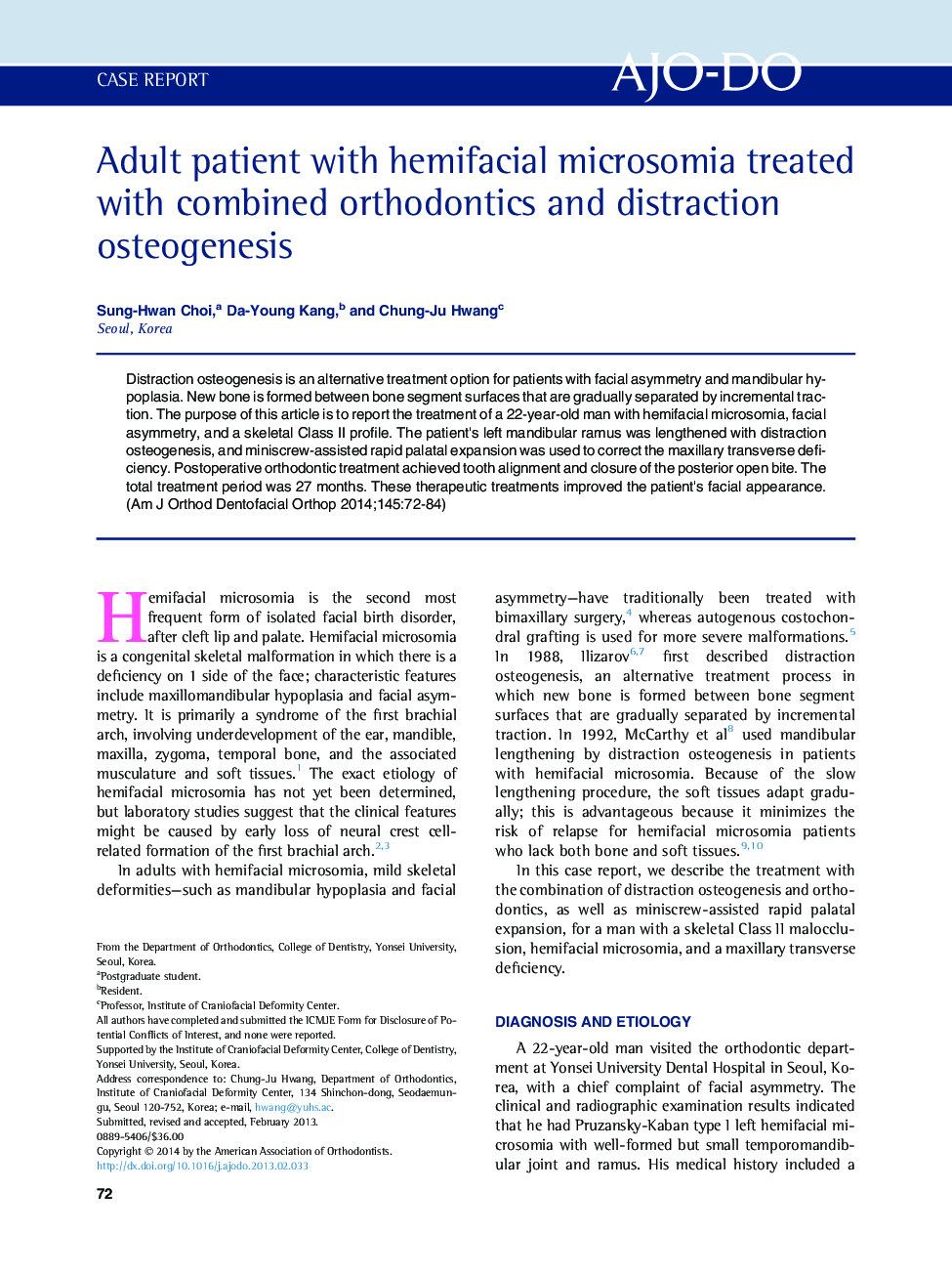 Adult patient with hemifacial microsomia treated with combined orthodontics and distraction osteogenesis