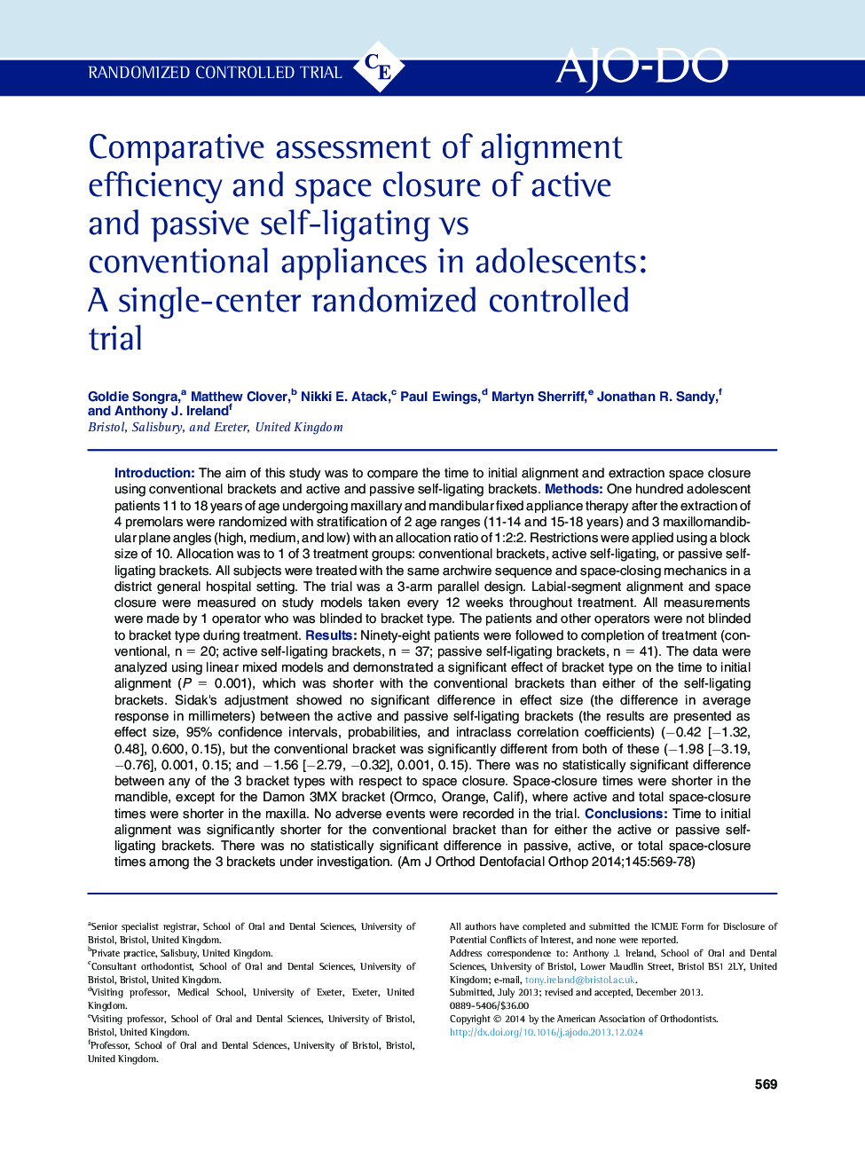 Comparative assessment of alignment efficiency and space closure of active and passive self-ligating vs conventional appliances in adolescents: A single-center randomized controlled trial 