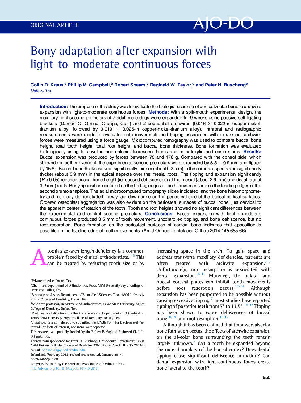 Bony adaptation after expansion with light-to-moderate continuous forces 