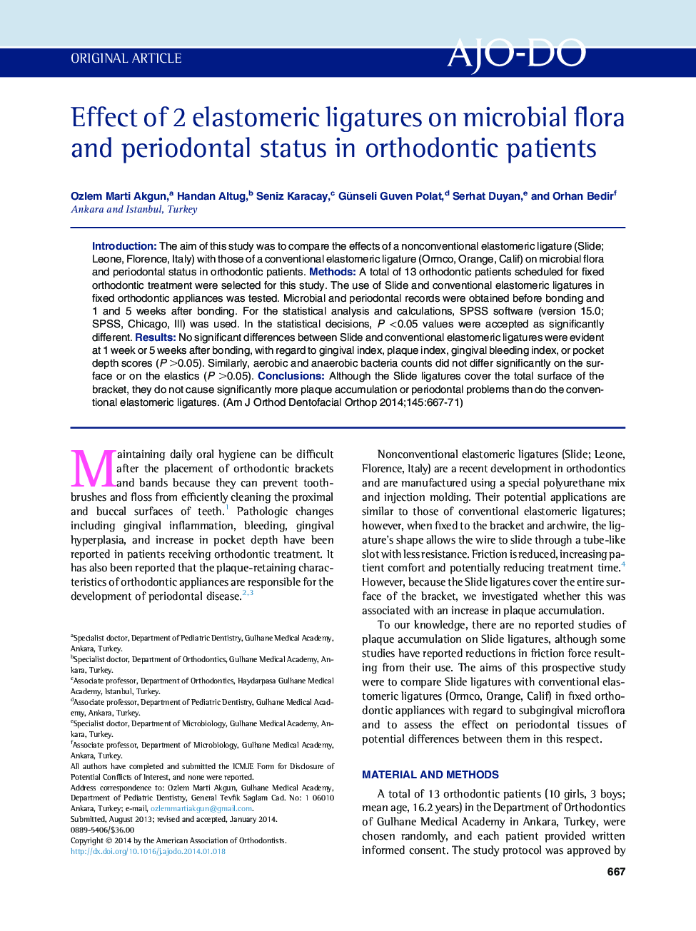 Effect of 2 elastomeric ligatures on microbial flora and periodontal status in orthodontic patients 