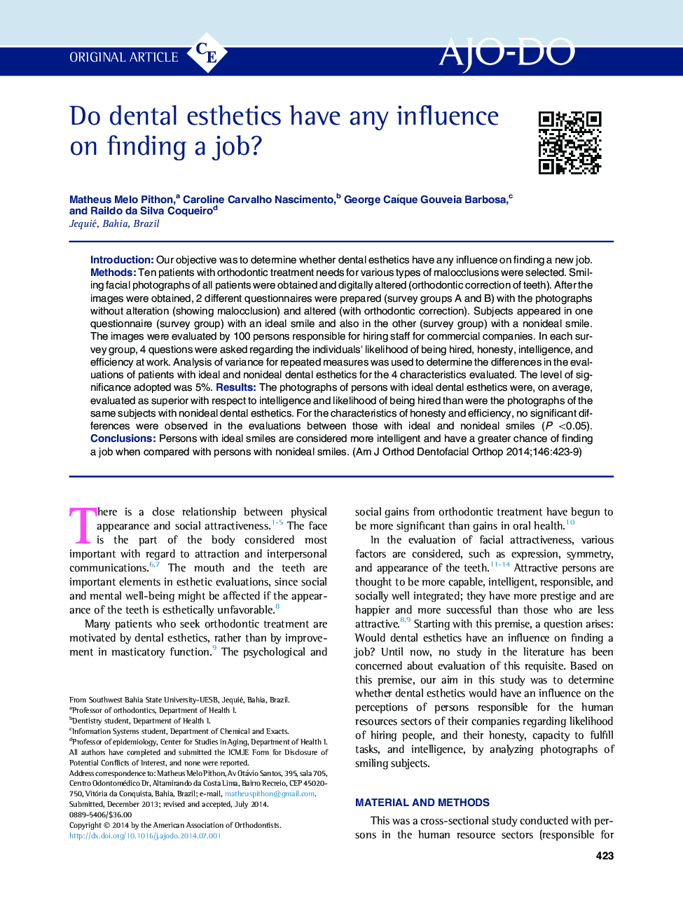 Do dental esthetics have any influence on finding a job? 