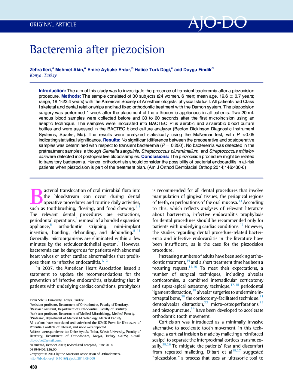 Bacteremia after piezocision 