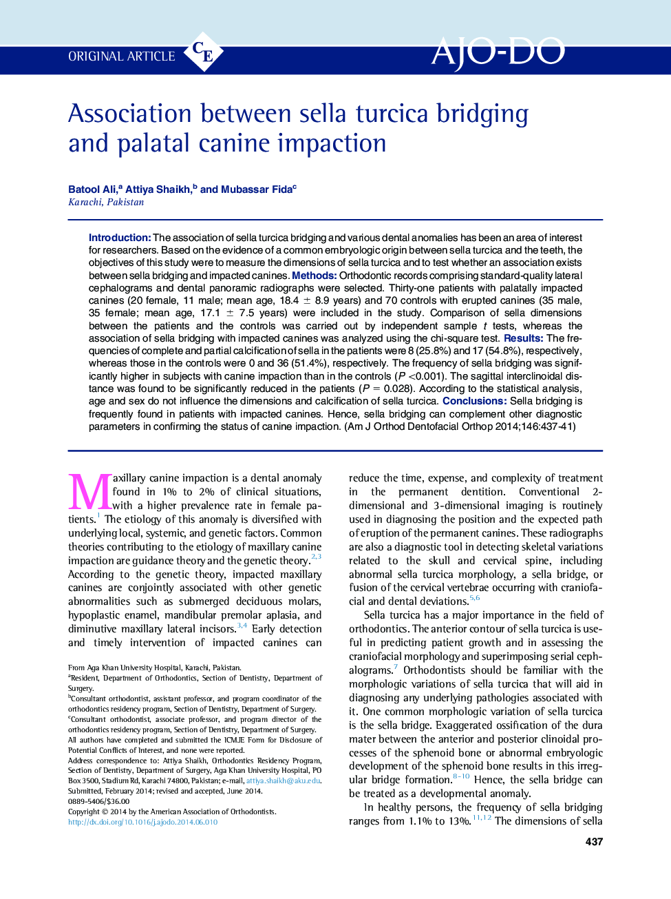 Association between sella turcica bridging and palatal canine impaction 