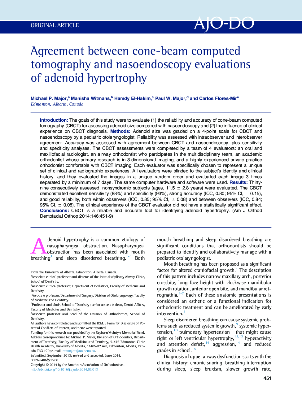 Agreement between cone-beam computed tomography and nasoendoscopy evaluations of adenoid hypertrophy 