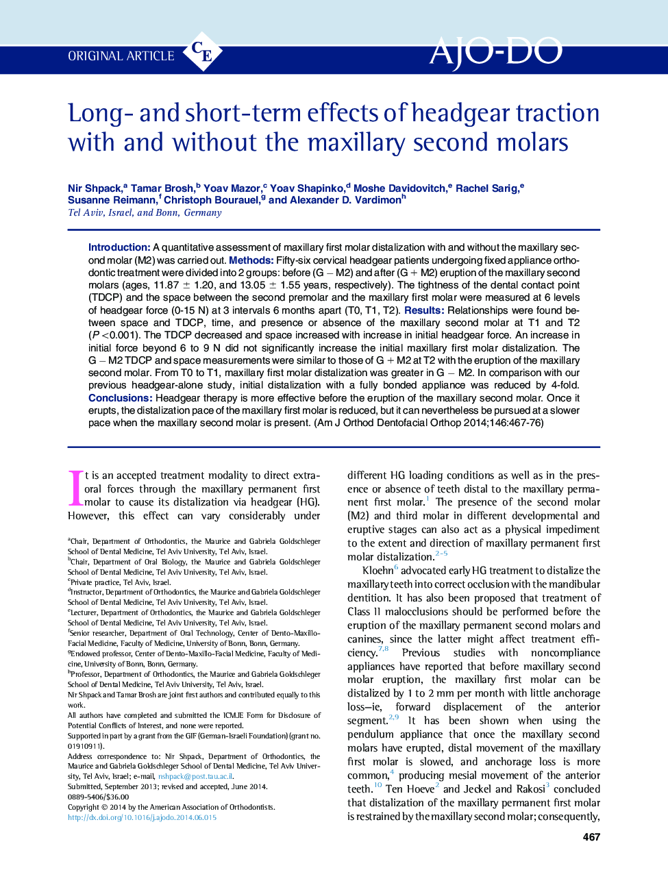 Long- and short-term effects of headgear traction with and without the maxillary second molars 