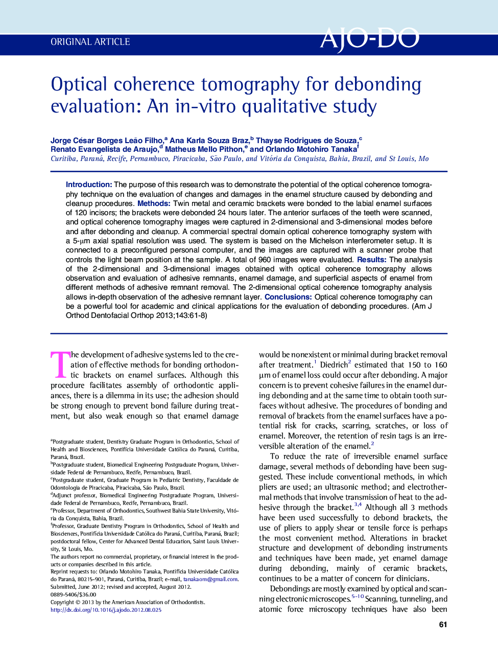 Optical coherence tomography for debonding evaluation: An in-vitro qualitative study