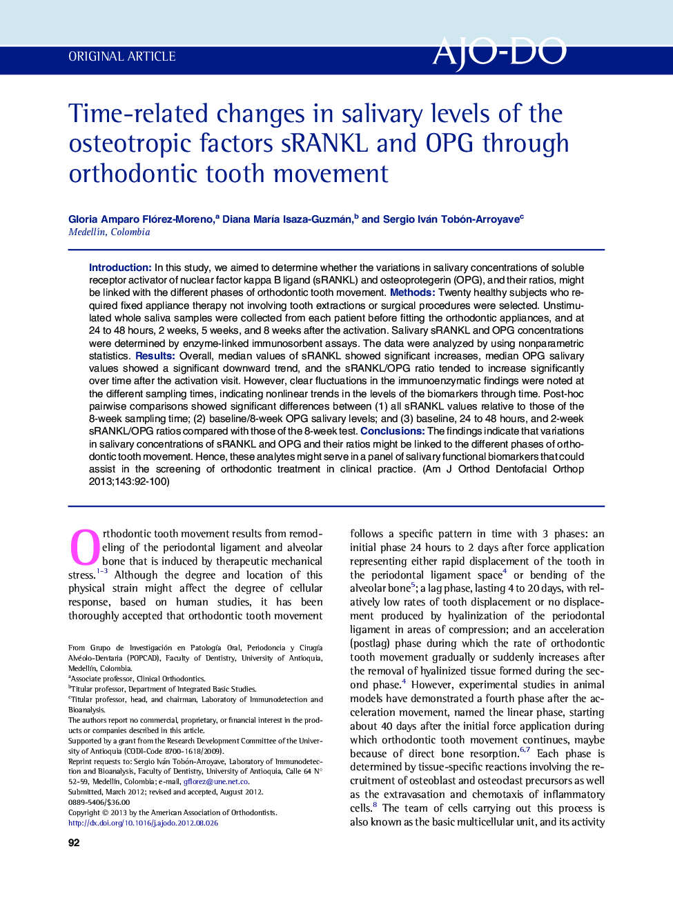 Time-related changes in salivary levels of the osteotropic factors sRANKL and OPG through orthodontic tooth movement