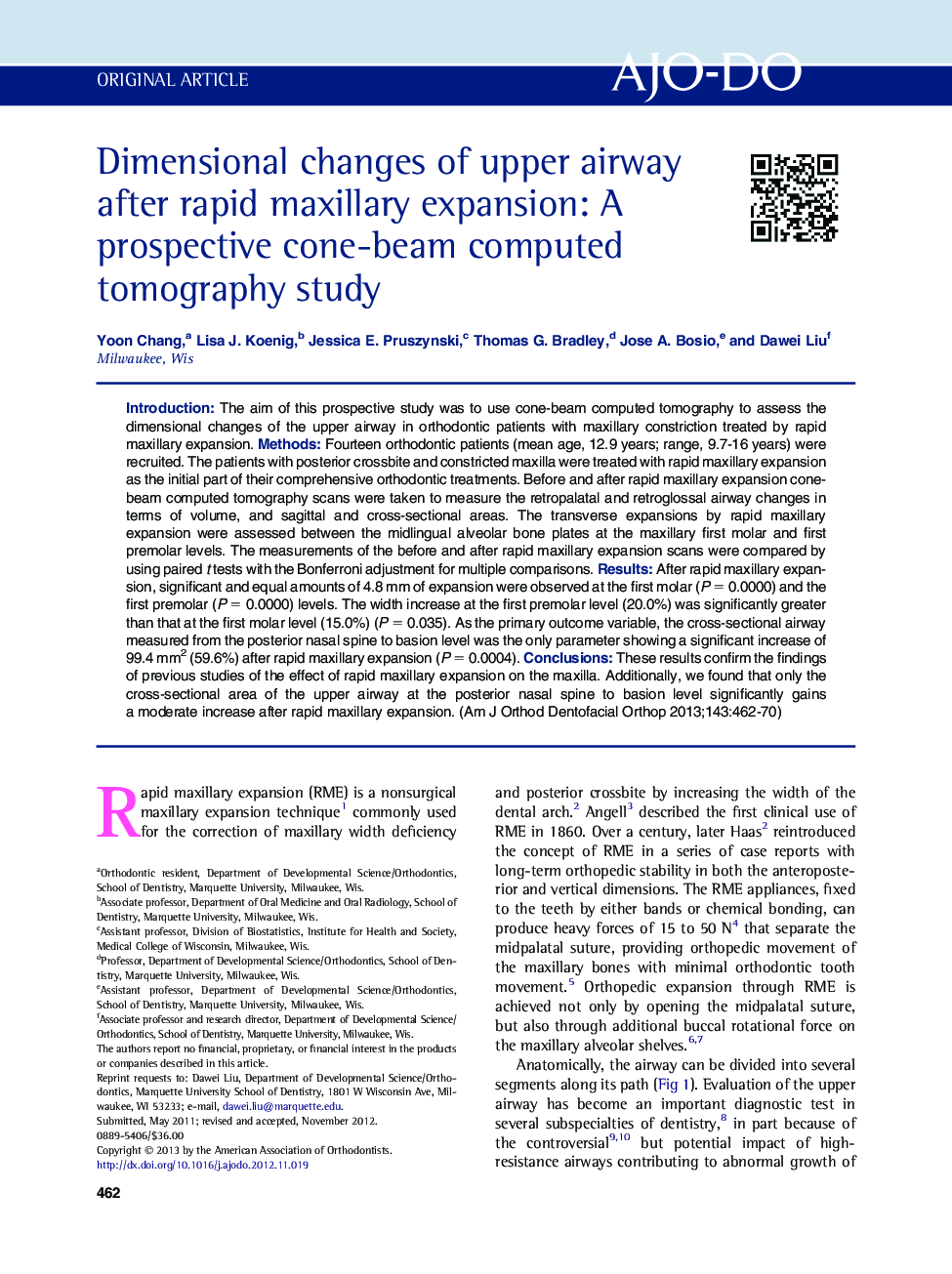 Dimensional changes of upper airway after rapid maxillary expansion: A prospective cone-beam computed tomography study