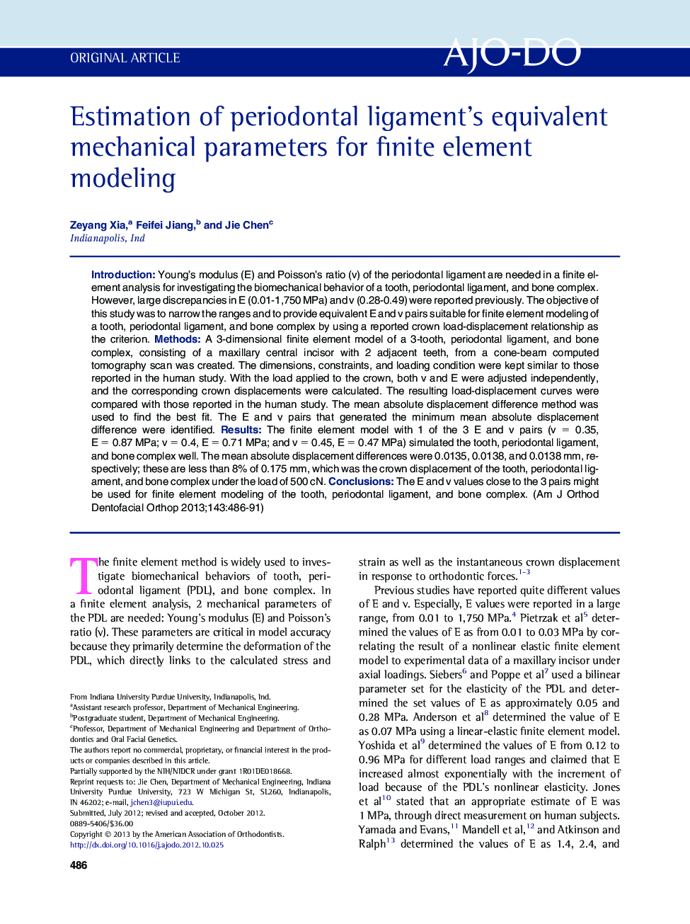 Estimation of periodontal ligament's equivalent mechanical parameters for finite element modeling 